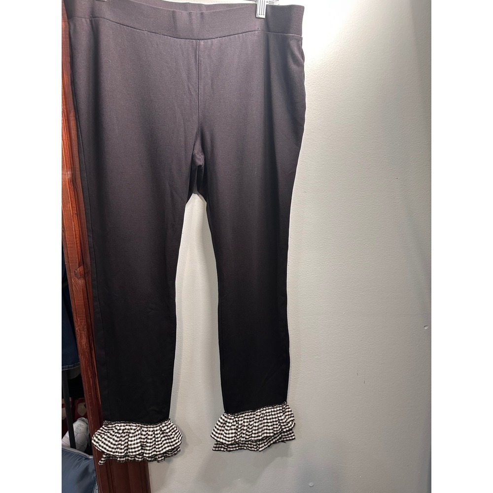 a.n.a Black Gingham Ruffle Hem Leggings Womens XL Ponte Knit Slim Pants